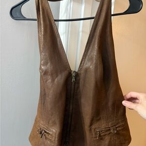 Brown Leather Women's Vest
